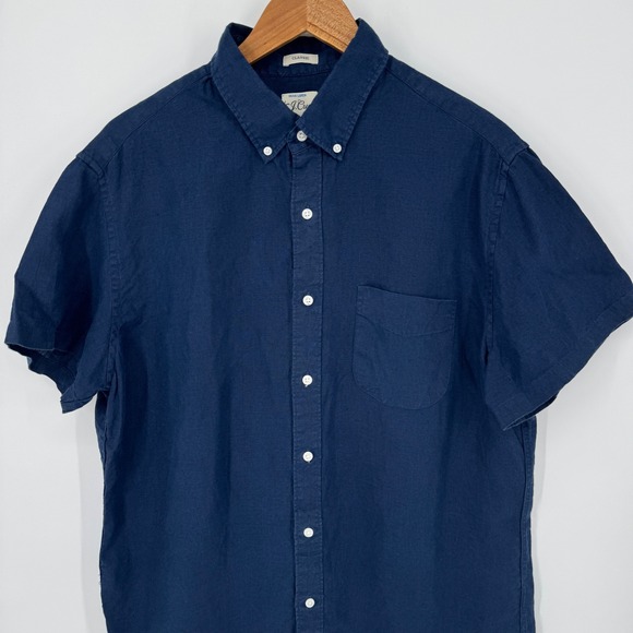 J Crew Shirt Men's L Blue Baird McNutt 100% Irish Linen Button Down Short Sleeve - Picture 1 of 6